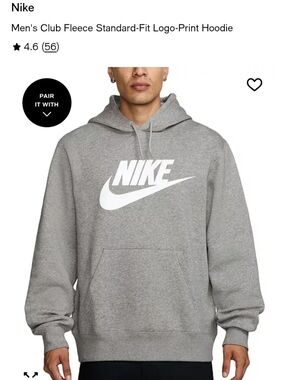 Nike Sportswear Club Pullover Hoodie, Gray with White Swoosh Logo